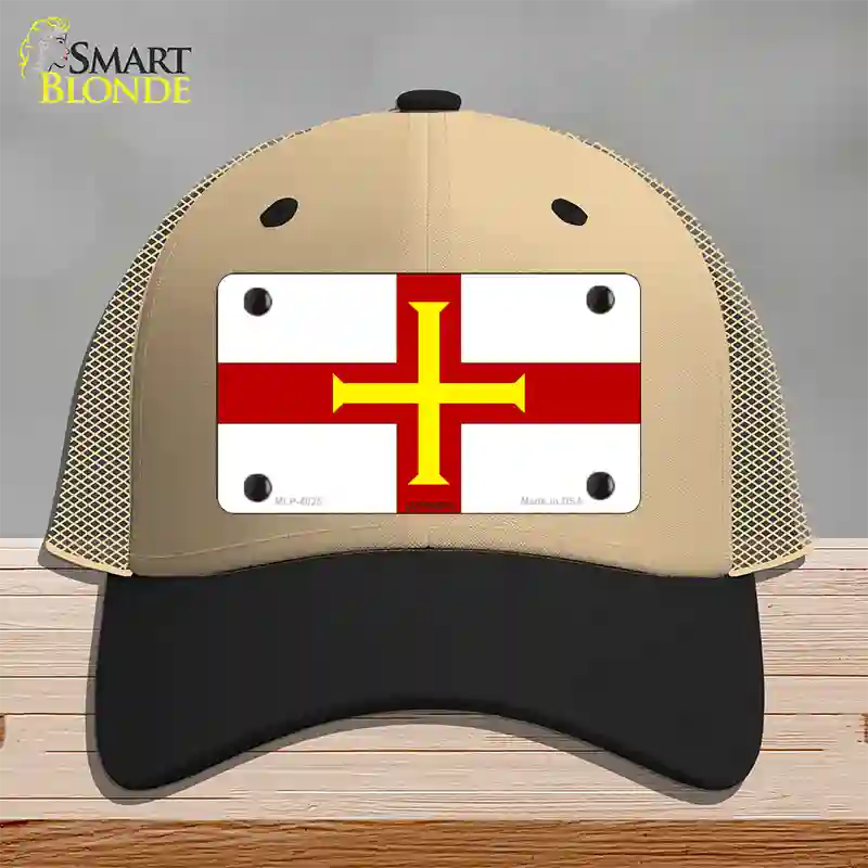 Guernsey Flag Novelty License Plate Hat Mesh / Khaki|Black