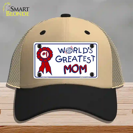 Worlds Greatest Mom Novelty License Plate Hat Mesh / Khaki|Black