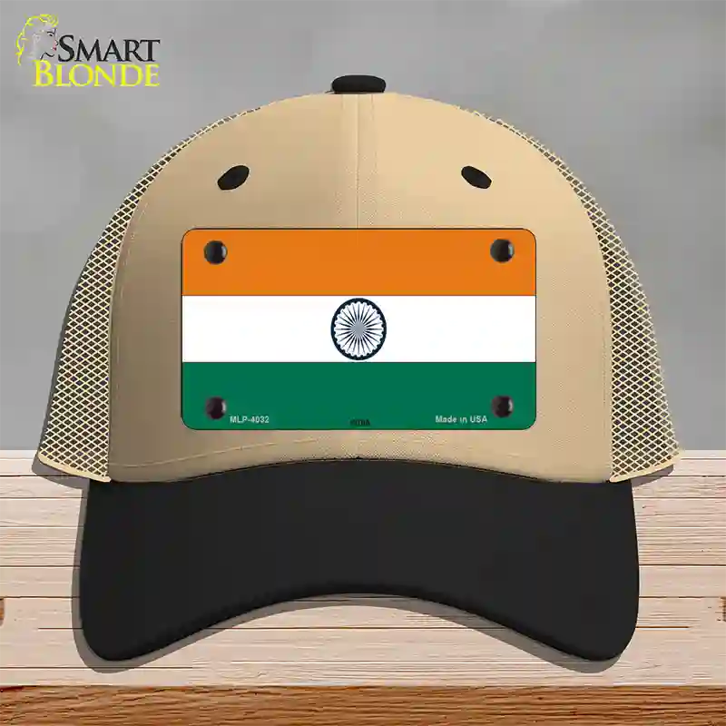 India Flag Novelty License Plate Hat Mesh / Khaki|Black