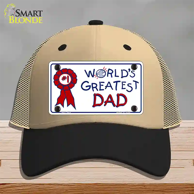 Worlds Greatest Dad Novelty License Plate Hat Mesh / Khaki|Black