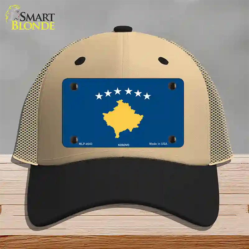 Kosovo Flag Novelty License Plate Hat Mesh / Khaki|Black