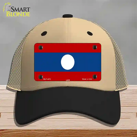 Laos Flag Novelty License Plate Hat Mesh / Khaki|Black