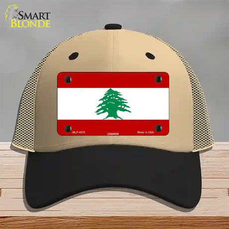 Lebanon Flag Novelty License Plate Hat Mesh / Khaki|Black