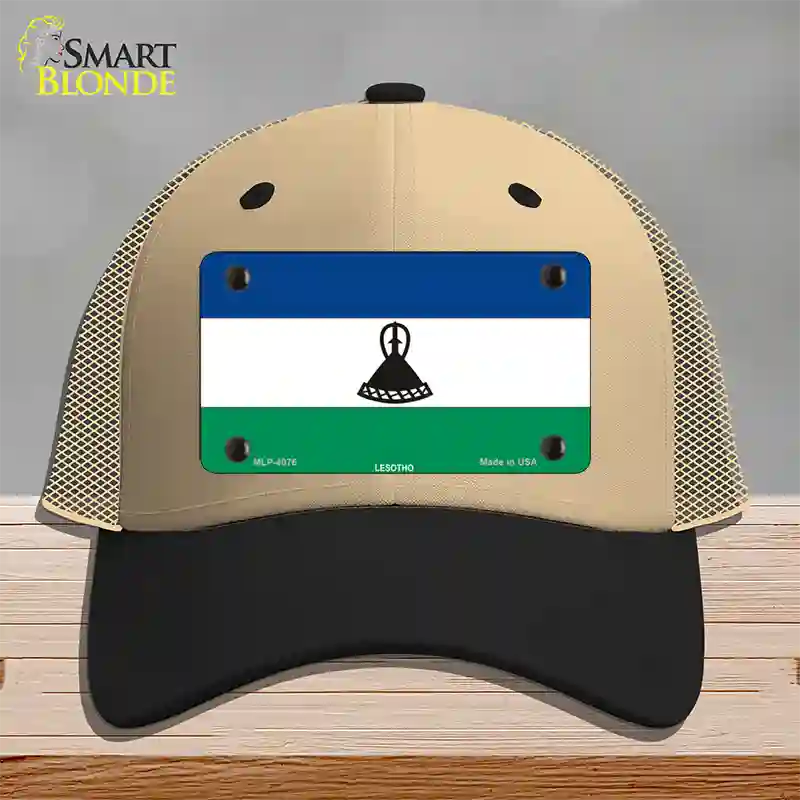 Lesotho Flag Novelty License Plate Hat Mesh / Khaki|Black