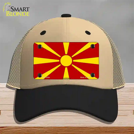 Macedonia Flag Novelty License Plate Hat Mesh / Khaki|Black