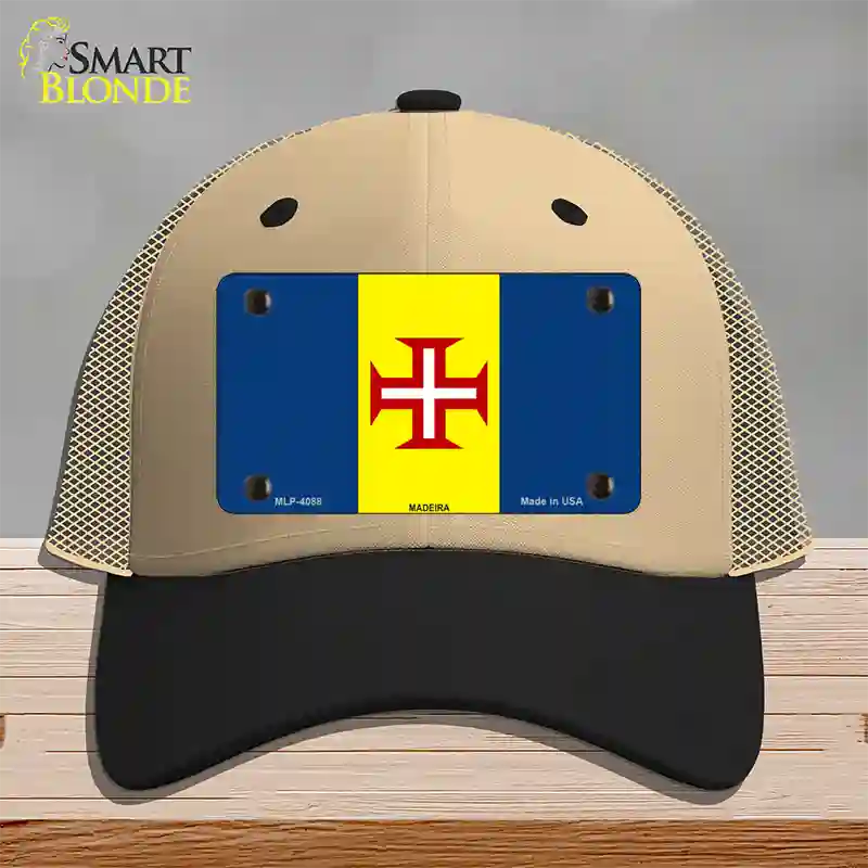 Madeira Flag Novelty License Plate Hat Mesh / Khaki|Black