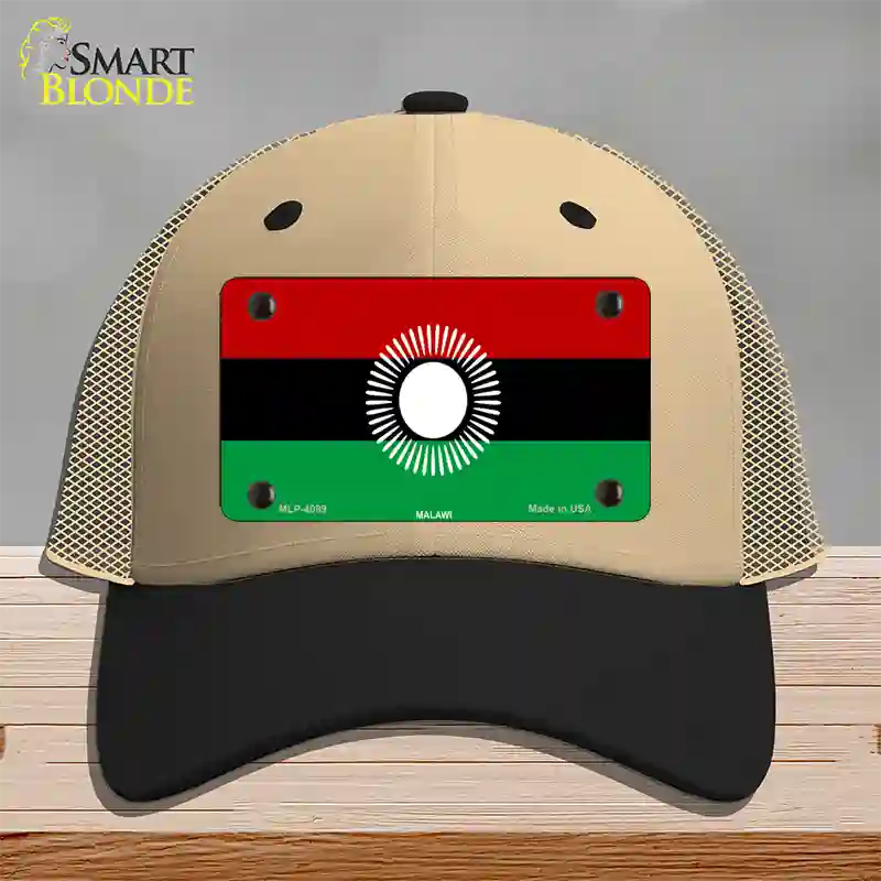 Malawi Flag Novelty License Plate Hat Mesh / Khaki|Black