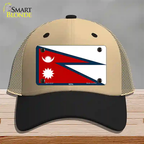 Nepal Flag Novelty License Plate Hat Mesh / Khaki|Black