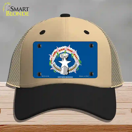 Northern Marianas Flag Novelty License Plate Hat Mesh / Khaki|Black