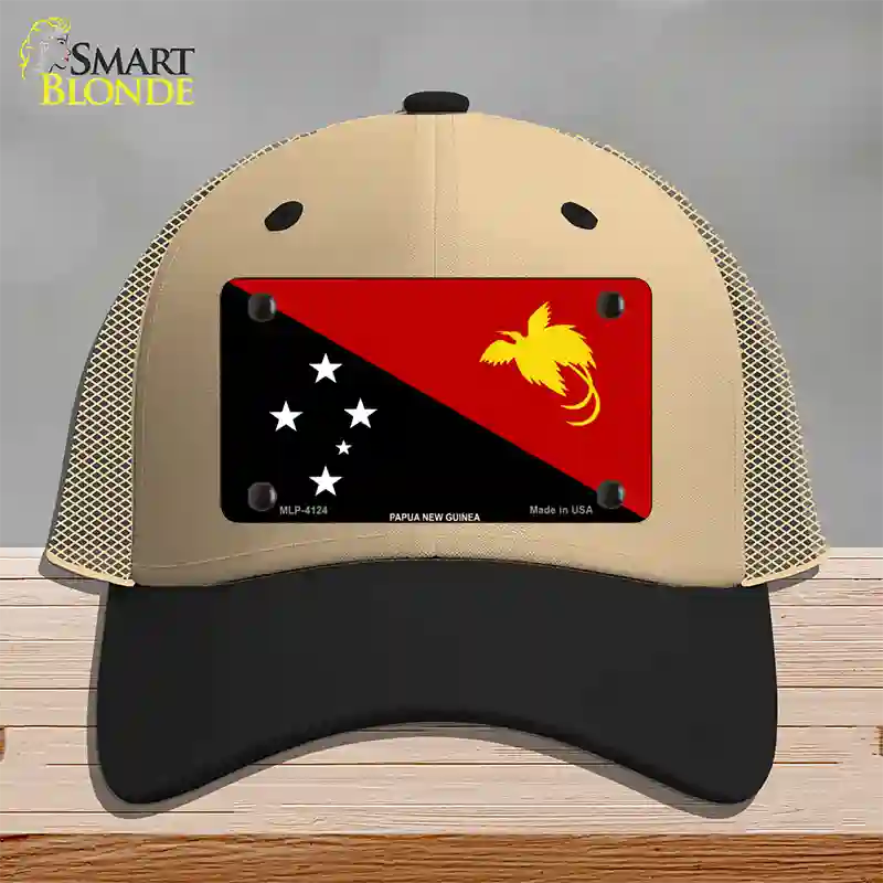 Papua New Guinea Flag Novelty License Plate Hat Mesh / Khaki|Black