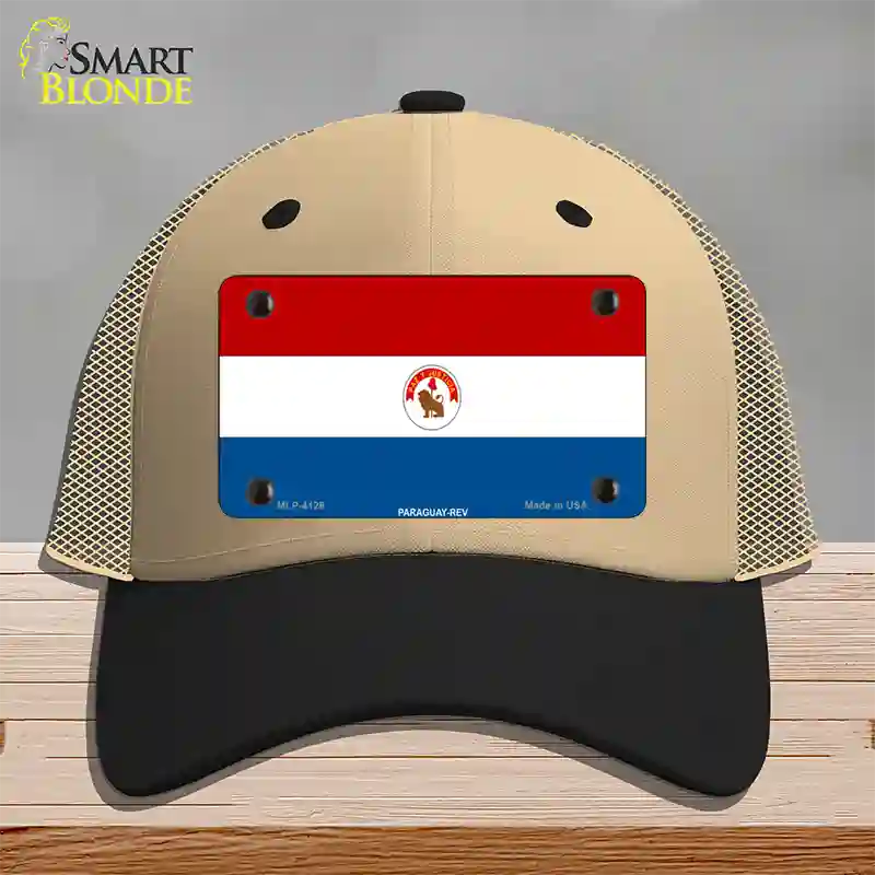 Paraguay-REV Flag Novelty License Plate Hat Mesh / Khaki|Black