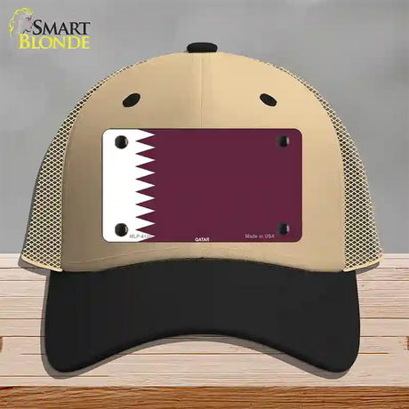 Qatar Flag Novelty License Plate Hat Mesh / Khaki|Black