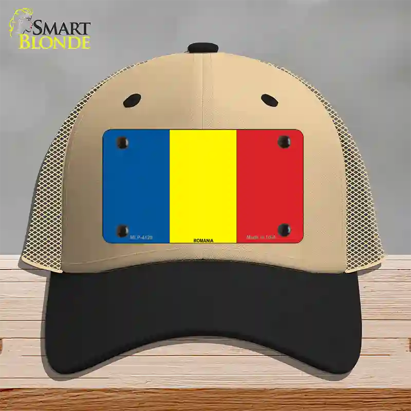 Romania Flag Novelty License Plate Hat Mesh / Khaki|Black