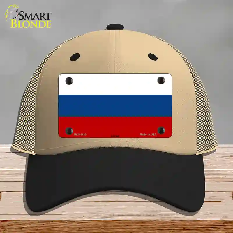 Russia Flag Novelty License Plate Hat Mesh / Khaki|Black