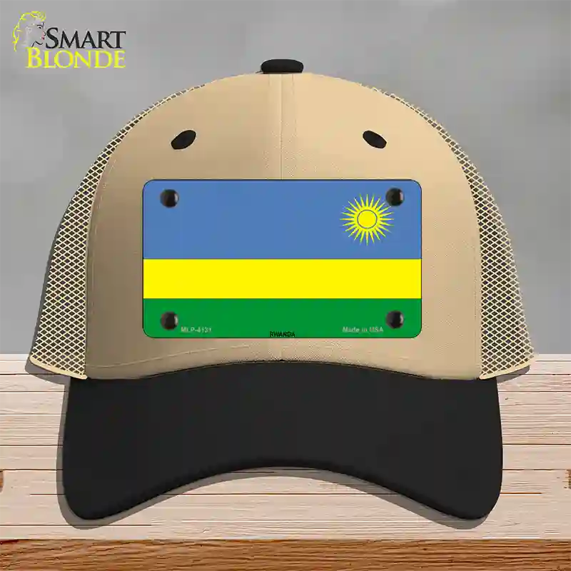 Rwanda Flag Novelty License Plate Hat Mesh / Khaki|Black