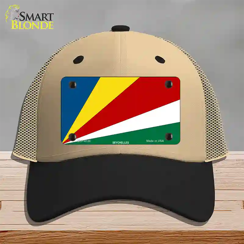 Seychelles Flag Novelty License Plate Hat Mesh / Khaki|Black