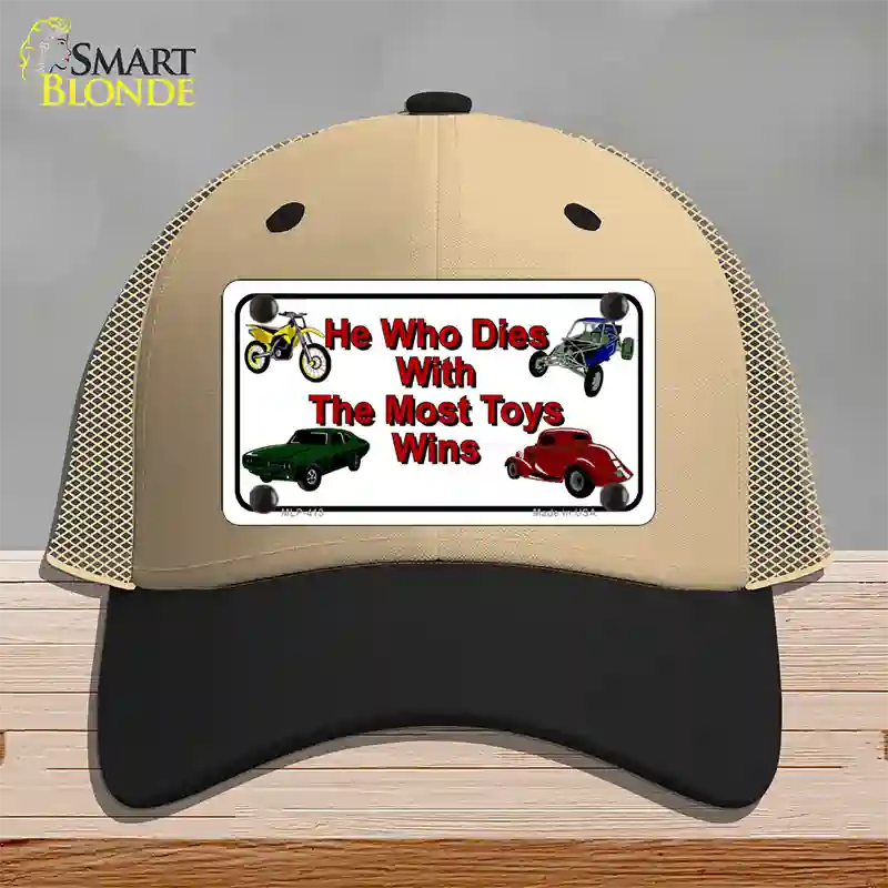 He With The Most Toys Wins Novelty License Plate Hat Mesh / Khaki|Black