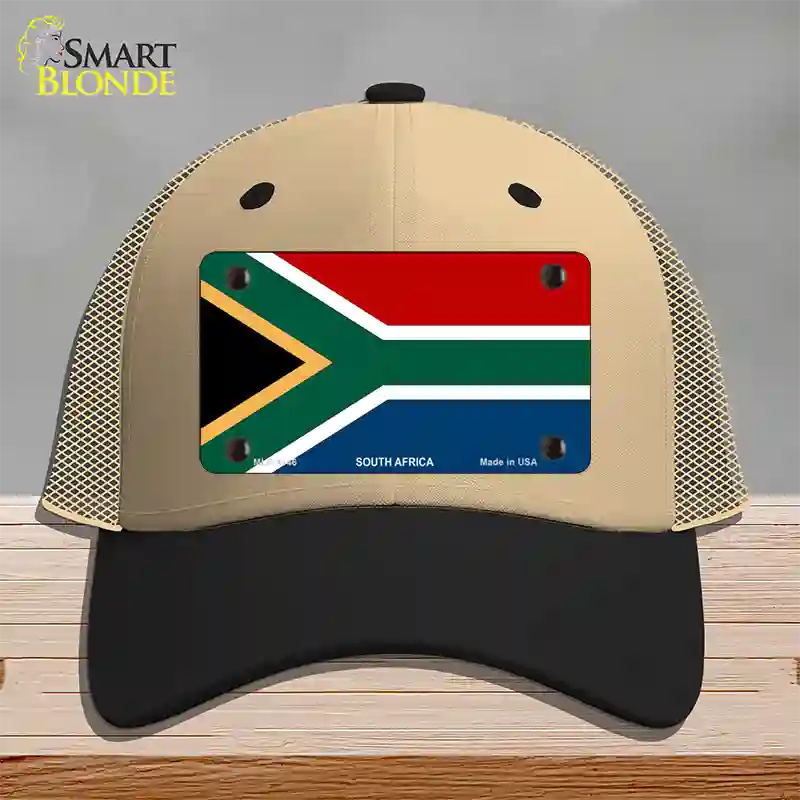 South Africa Flag Novelty License Plate Hat Mesh / Khaki|Black