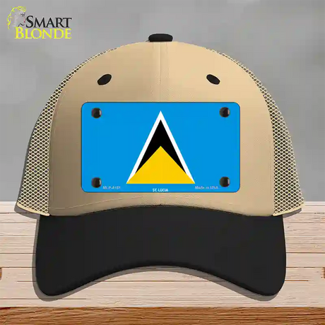 St Lucia Flag Novelty License Plate Hat Mesh / Khaki|Black