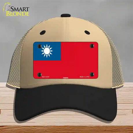 Taiwan Flag Novelty License Plate Hat Mesh / Khaki|Black