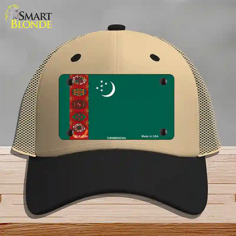 Turkmenistan Flag Novelty License Plate Hat Mesh / Khaki|Black