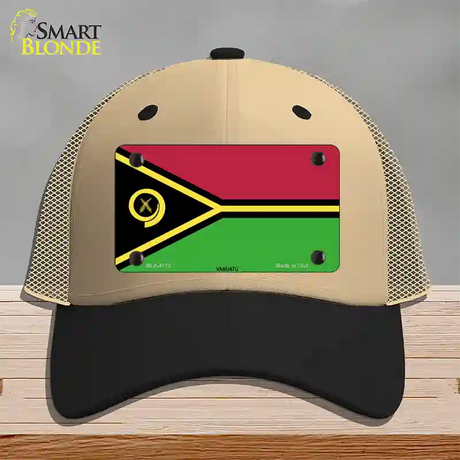 Vanuatu Flag Novelty License Plate Hat Mesh / Khaki|Black