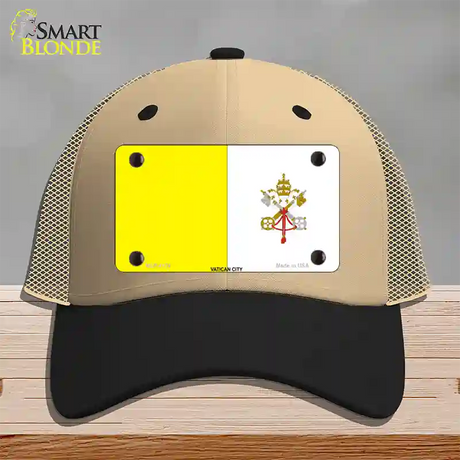 Vatican City Flag Novelty License Plate Hat Mesh / Khaki|Black