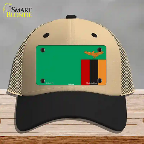 Zambia Flag Novelty License Plate Hat Mesh / Khaki|Black