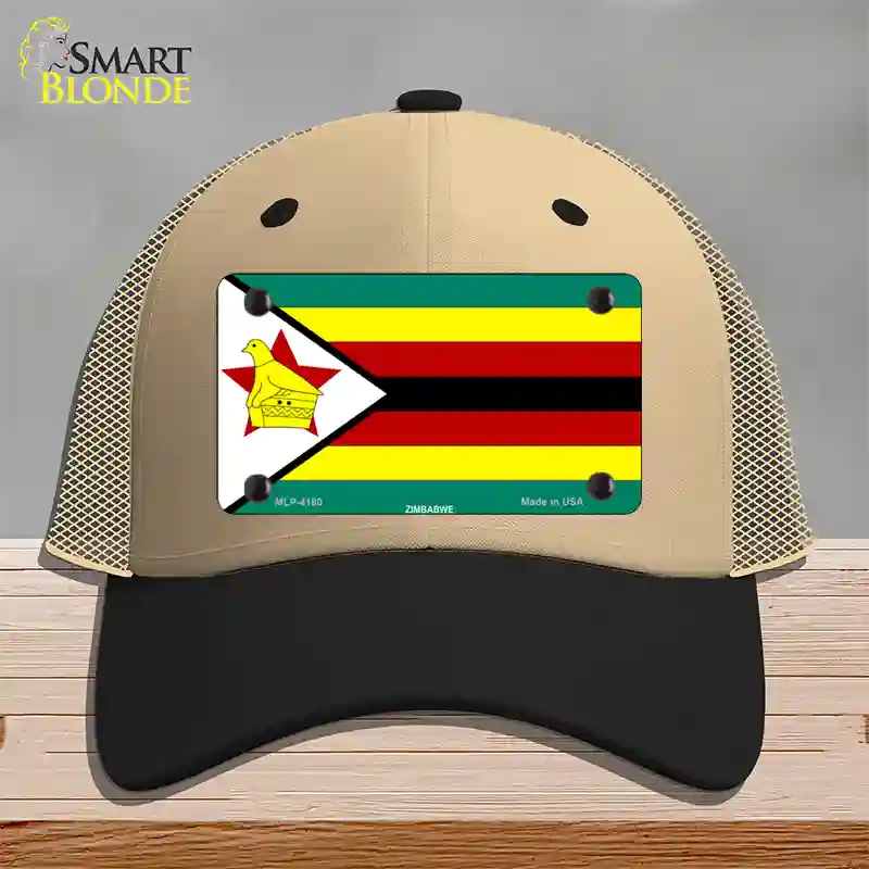 Zimbabwe Flag Novelty License Plate Hat Mesh / Khaki|Black