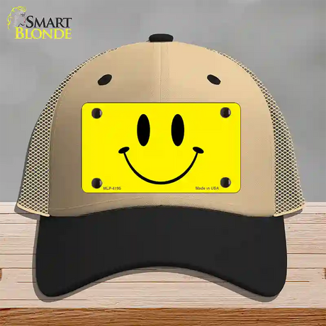 Happy Face Novelty License Plate Hat Mesh / Khaki|Black