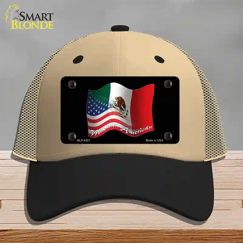 Mexican American Flag Novelty License Plate Hat Mesh / Khaki|Black