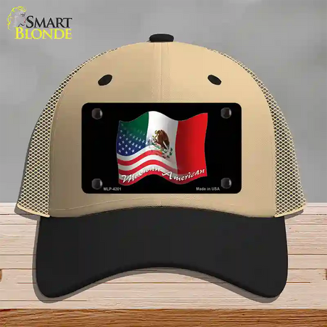 Mexican American Flag Novelty License Plate Hat Mesh / Khaki|Black