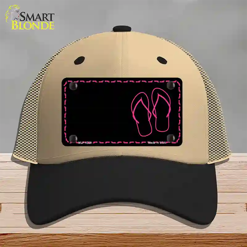 Flip Flops Pink Offset Novelty License Plate Hat Mesh / Khaki|Black