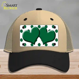 Green White Polka Dot Green Centered Hearts Novelty License Plate Hat Mesh / Khaki|Black