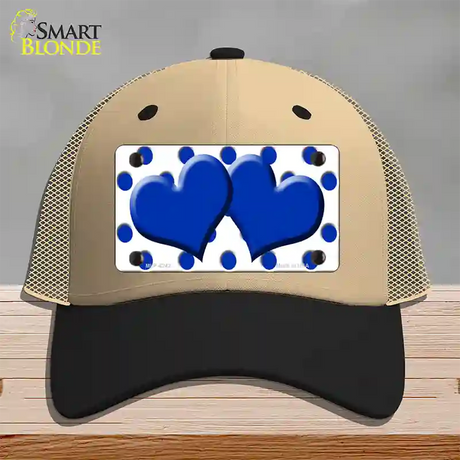 Blue White Polka Dot Blue Centered Hearts Novelty License Plate Hat Mesh / Khaki|Black