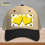 Yellow White Polka Dot Yellow Centered Hearts Novelty License Plate Hat Mesh / Khaki|Black