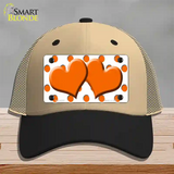 Orange White Polka Dot Orange Centered Hearts Novelty License Plate Hat Mesh / Khaki|Black