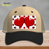 Red White Polka Dot Red Centered Hearts Novelty License Plate Hat Mesh / Khaki|Black