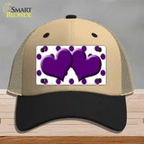 Purple White Polka Dot Purple Centered Hearts Novelty License Plate Hat Mesh / Khaki|Black