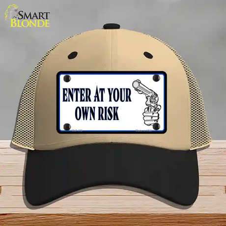 Enter At Own Risk Novelty License Plate Hat Mesh / Khaki|Black