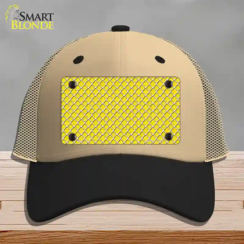Yellow White Quatrefoil Novelty License Plate Hat Mesh / Khaki|Black