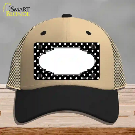 Scallop Black White Polka Dot Novelty License Plate Hat Mesh / Khaki|Black