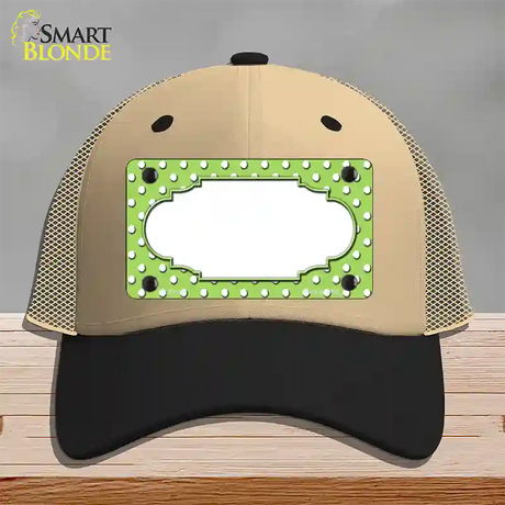 Scallop Lime Green White Polka Dot Novelty License Plate Hat Mesh / Khaki|Black
