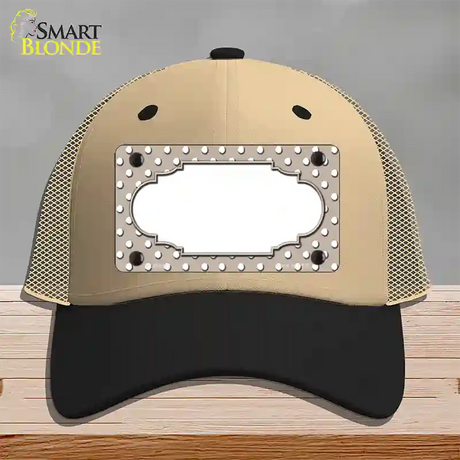 Scallop Tan White Polka Dot Novelty License Plate Hat Mesh / Khaki|Black