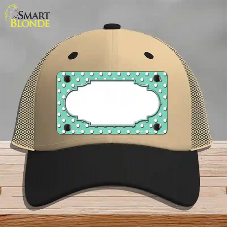 Scallop Mint White Polka Dot Novelty License Plate Hat Mesh / Khaki|Black