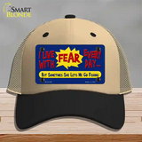 I Live With Fear Novelty License Plate Hat Mesh / Khaki|Black