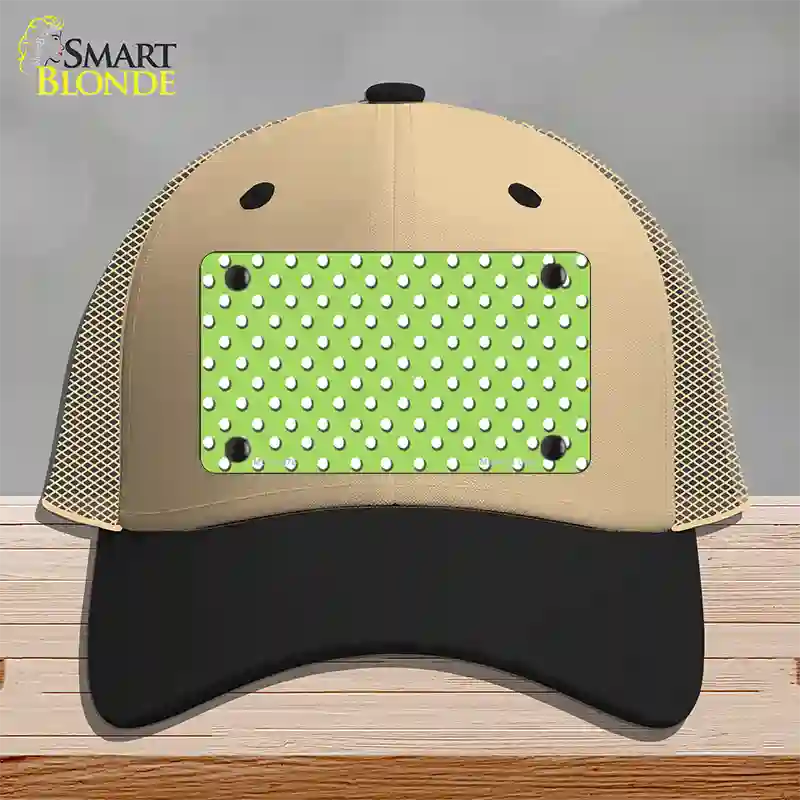 Lime Green Polka Dot Novelty License Plate Hat Mesh / Khaki|Black