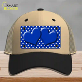 Blue White Polka Dot Center Hearts Novelty License Plate Hat Mesh / Khaki|Black