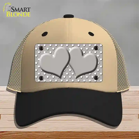 Grey White Polka Dot Center Hearts Novelty License Plate Hat Mesh / Khaki|Black