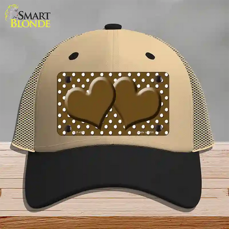 Brown White Polka Dot Center Hearts Novelty License Plate Hat Mesh / Khaki|Black